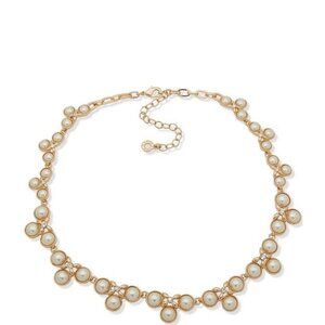Anne Klein Gold Tone Pearl Crystal Fancy Collar Necklace